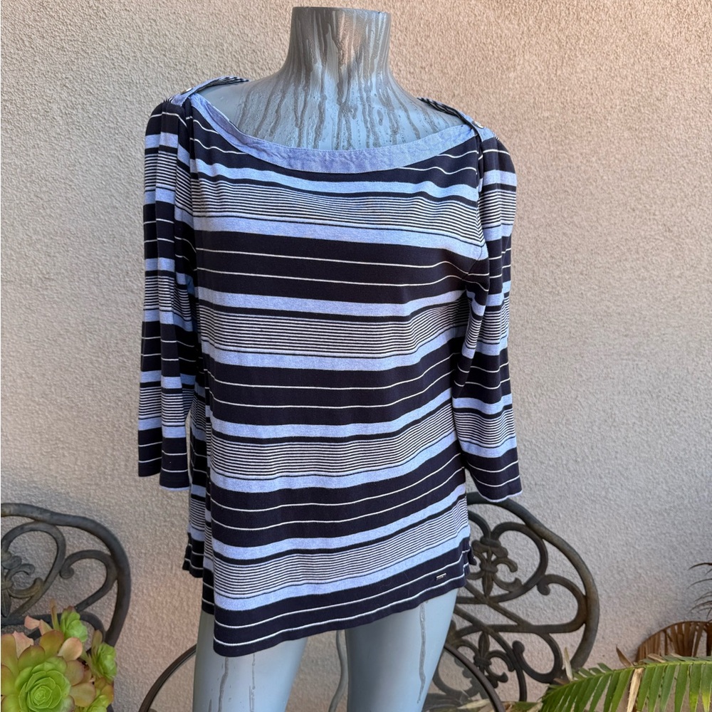 3/$45 Ladies Striped Navy and White Boat Neck Top